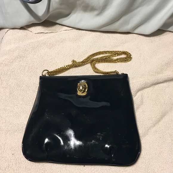 Vintage Ruth Saltz Patent Leather Hinged Opening Cougar pull Tab Navy Blue - Picture 2 of 12